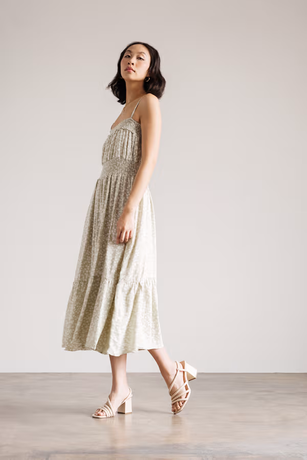 Hypnotize Me Floral Tiered Midi Dress - Green