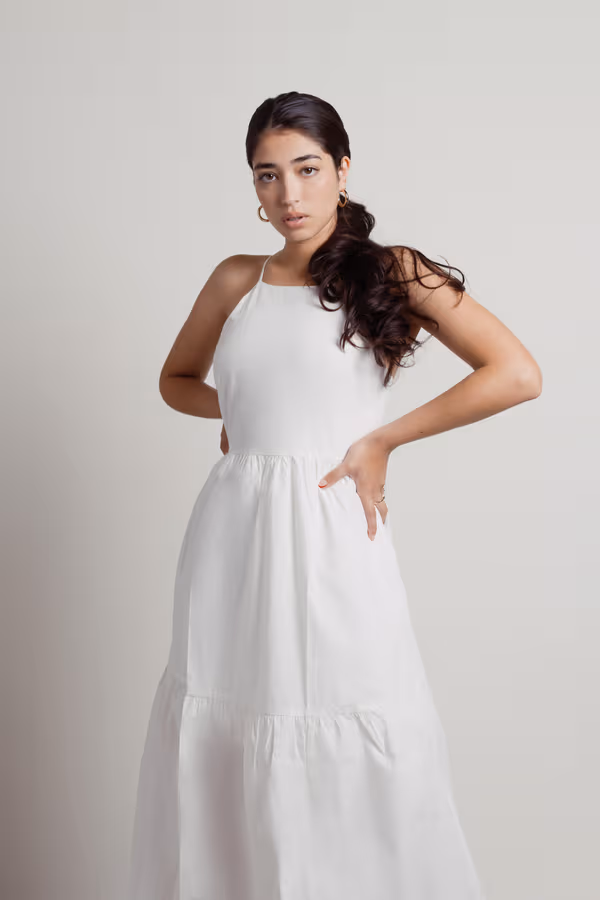 Daybreak Halter Tiered Midi Dress - Off White