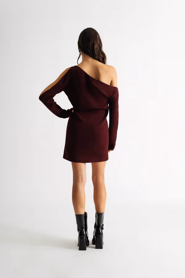 Olivia One Side Sleeve Sweater Mini Dress - Black