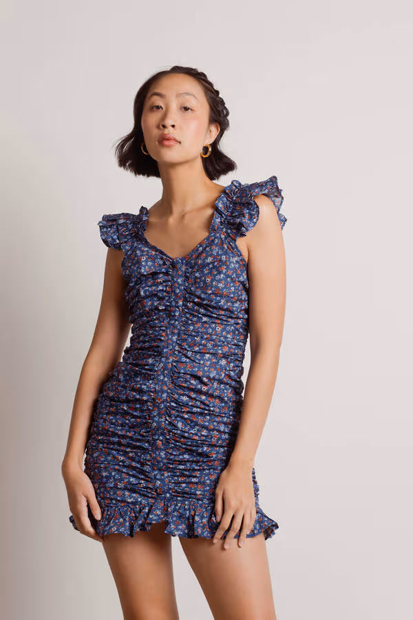 Shelby Floral Ruched Mini Dress - Navy