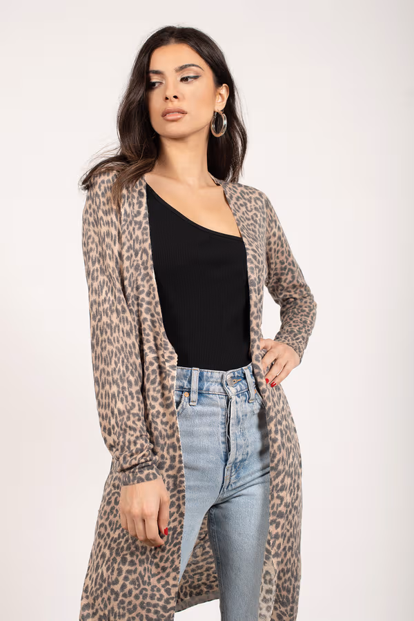 No Good Leopard Print Cardigan - Taupe Multi