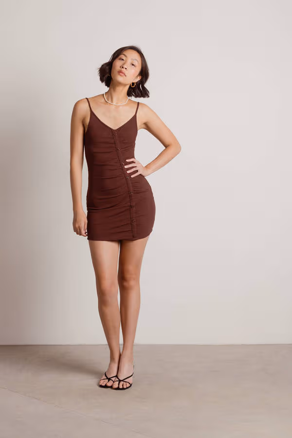 Alina Ruched Bodycon Mini Dress - Chocolate Brown