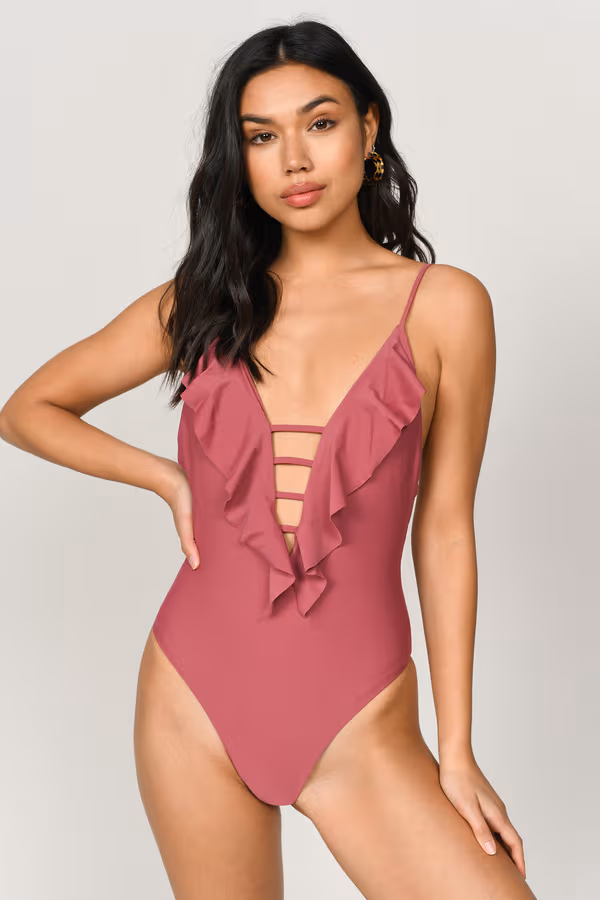 Swept Away Ruffle Monokini - Brick