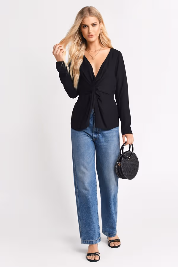 Madeline Front Knot Blouse - Black