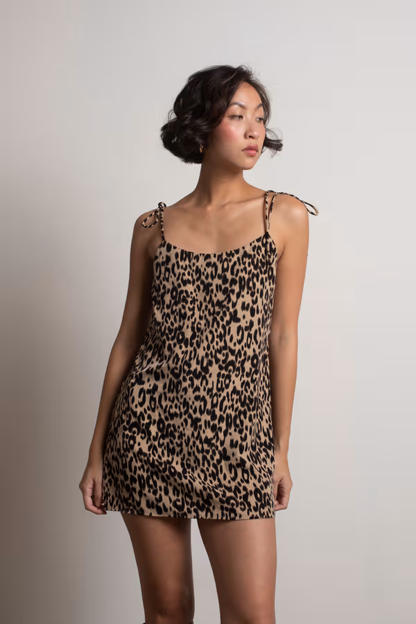 Animal Attraction Leopard Print Shift Mini Dress - Taupe Multi