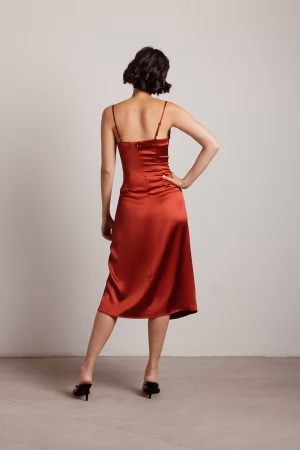 Maddy Satin Slit Midi Dress - Blush