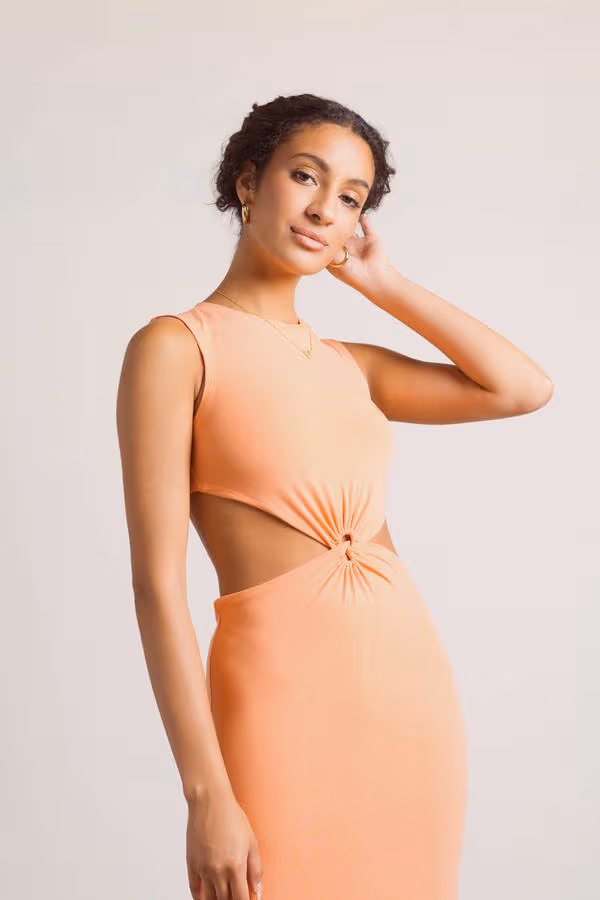 Call Me Up Cutout Bodycon Midi Dress - Coral