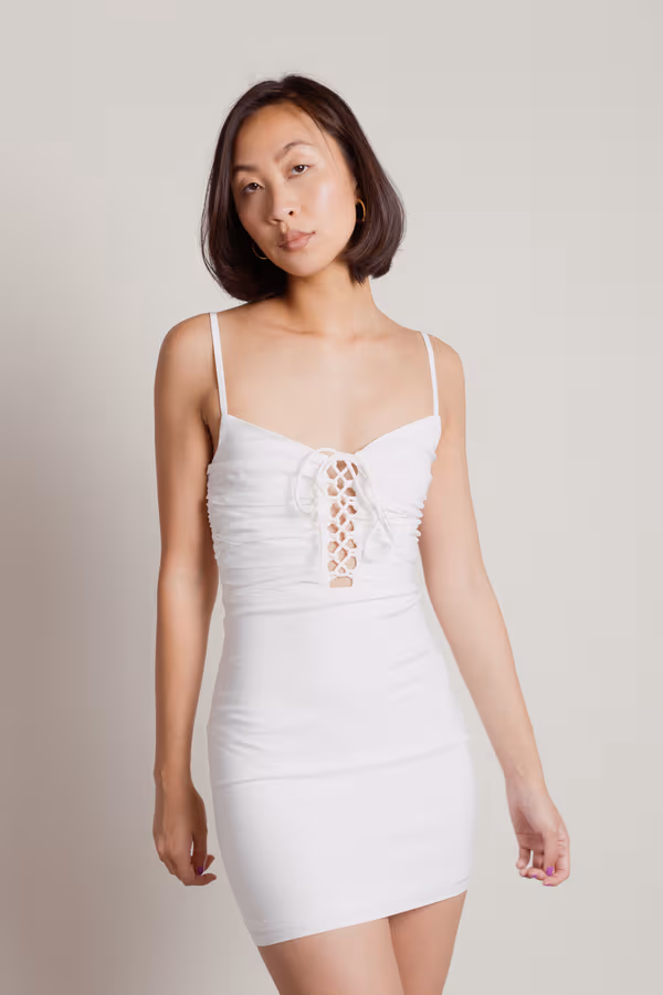 On Repeat Lace Up Bodycon Mini Dress - Off White