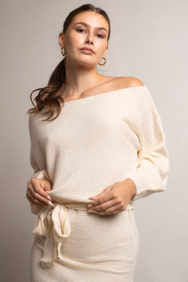 Arabelle Off The Shoulder Sweater Mini Dress - Chocolate