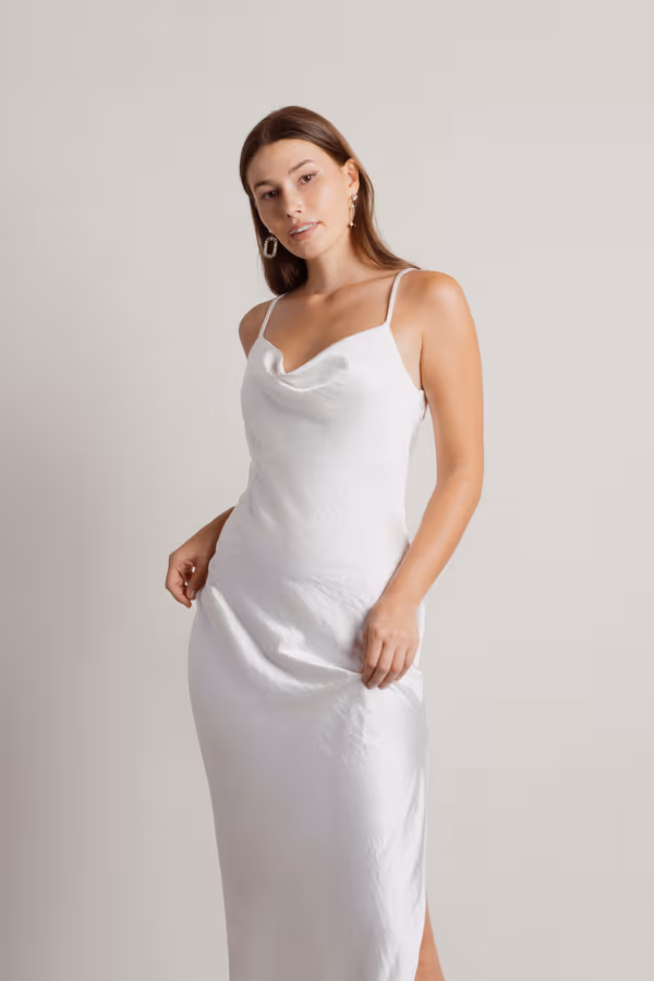 This Moment Satin Cowl Neck Maxi Dress - White