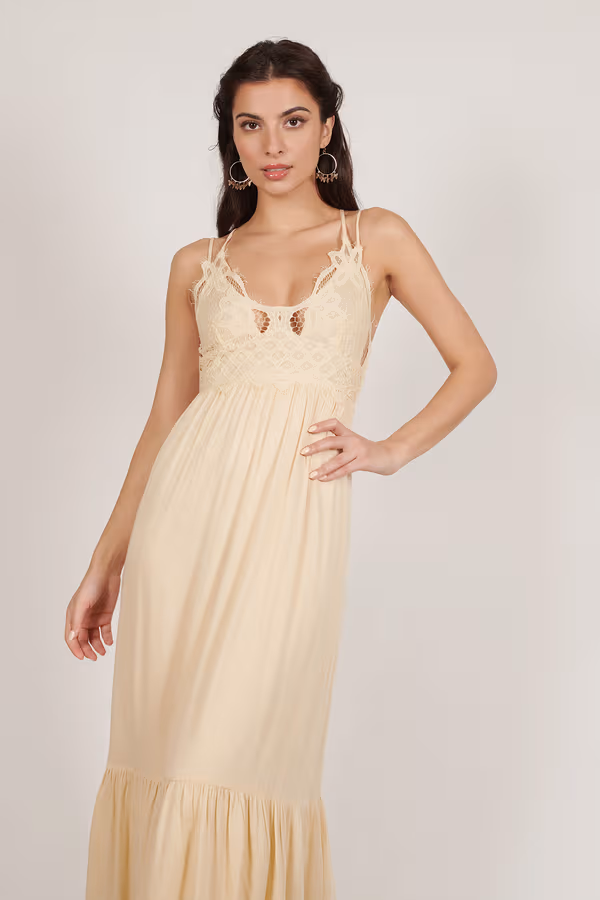 Valence Lace Ruffle Maxi Dress - Cream