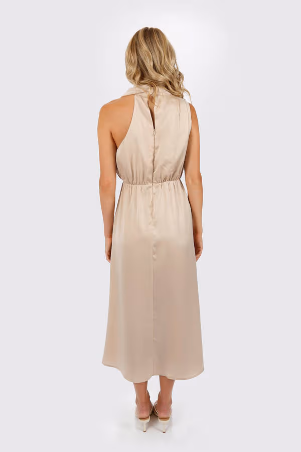 Milana Turtleneck Halter Maxi Dress - Khaki