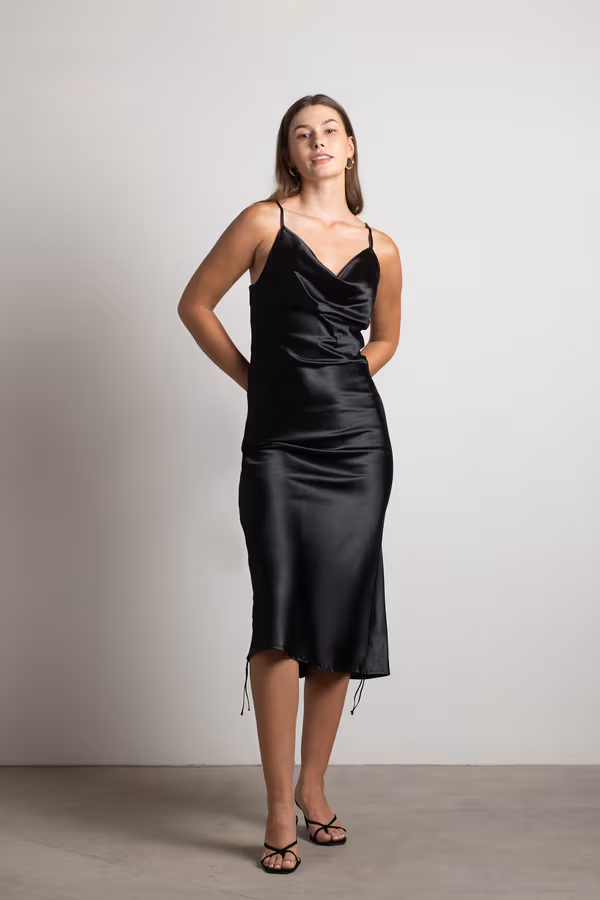 Listen To Me Satin Ruched Midi Dress - Emerald