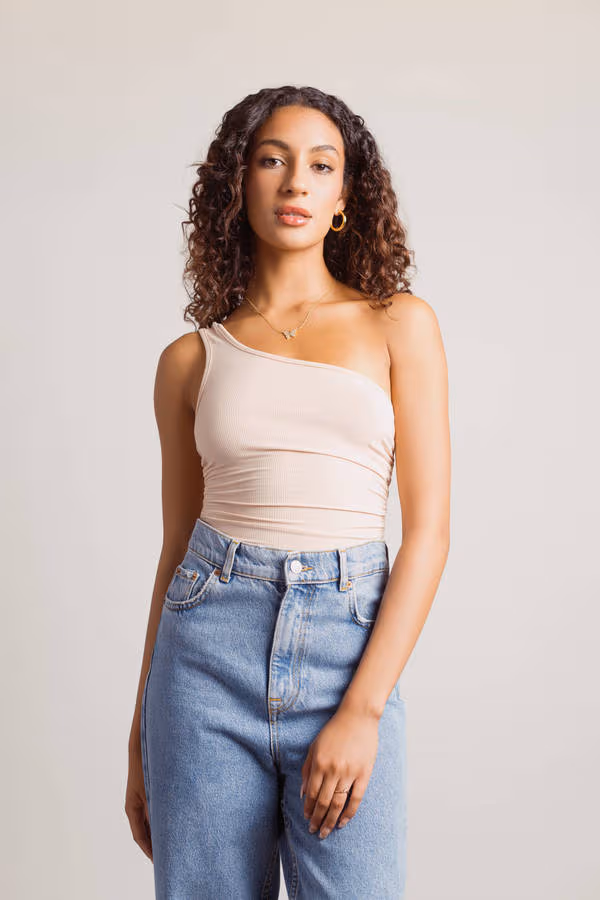 Macaron One Shoulder Bodysuit - Nude