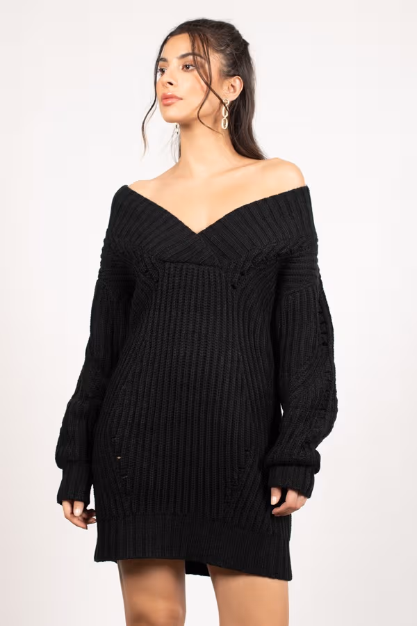 Alise Knit Off The Shoulder Mini Dress - Black