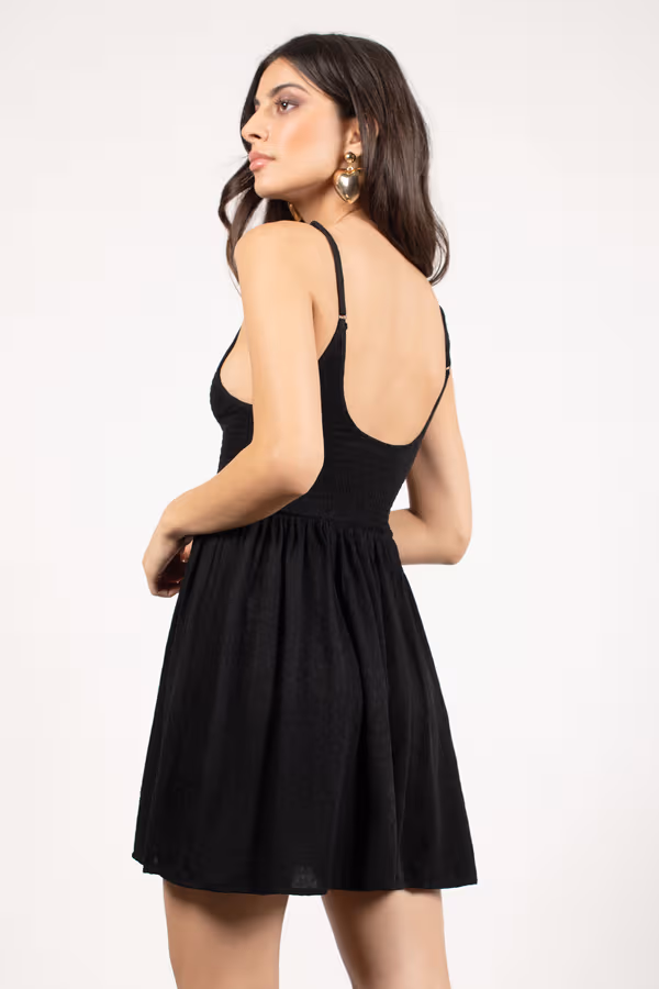 Am I In Trouble Smocked Skater Mini Dress - Black