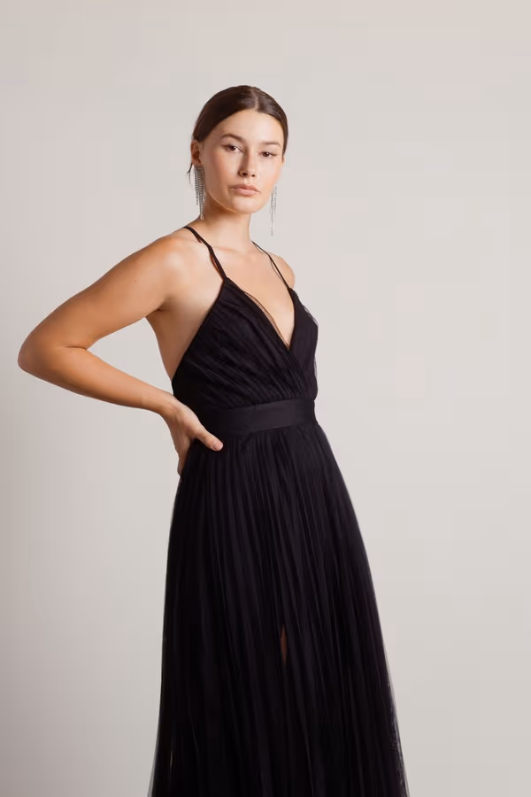 Dance Again Mesh Double High Slit Maxi Dress - Black