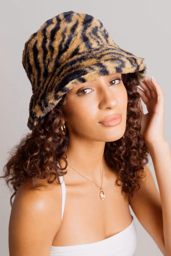 Hear Me Roar Fluffy Bucket Hat - Brown