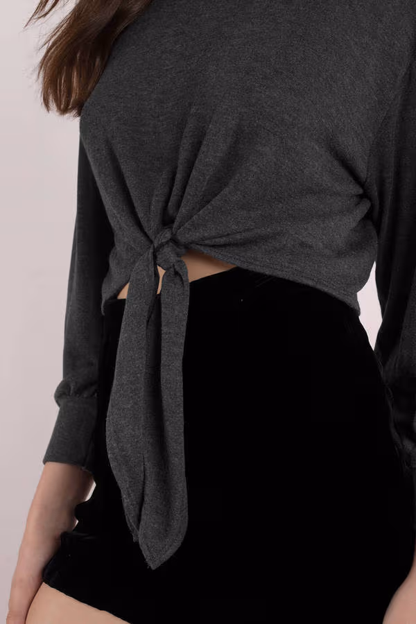 Crystal Front Tie Top - Black