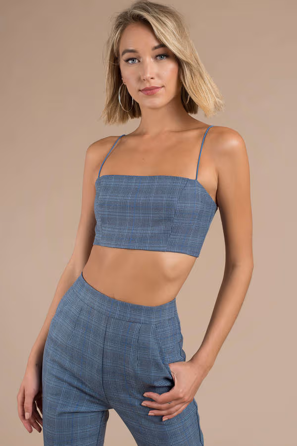 Plaid All Around Crop Top - Blue Multi