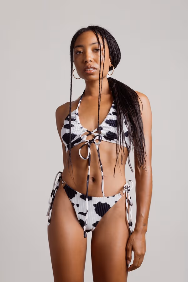 Deja Moo Lace Up Bikini Set - White Multi