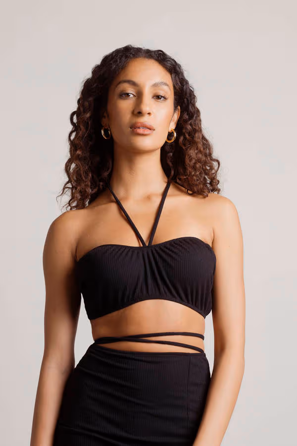 Ricky Ribbed Crop Top and Midi Skirt Set - Black