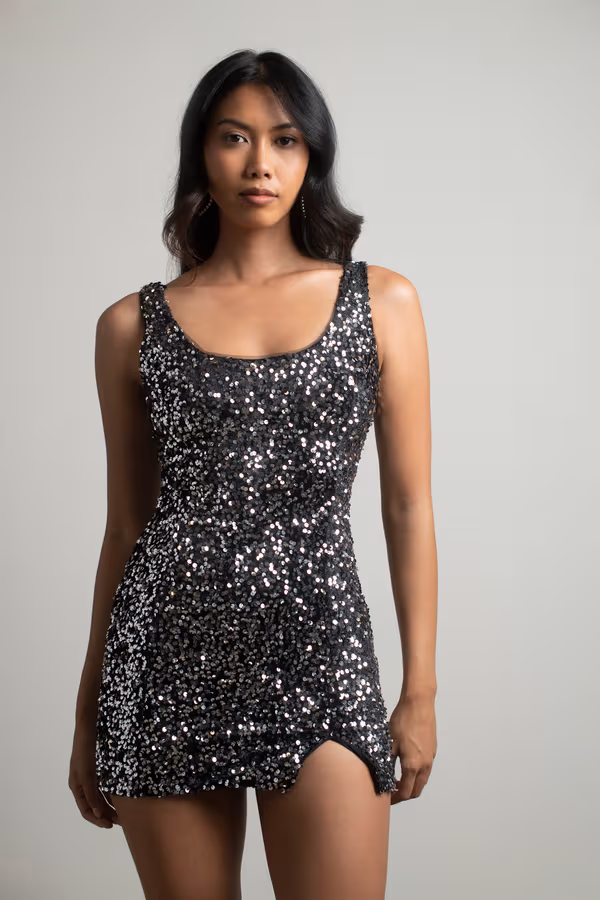 Eyes On Me Sequin Bodycon Mini Dress - Silver