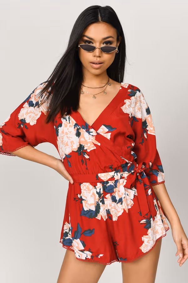 Petal To The Metal Floral Romper - Red Multi