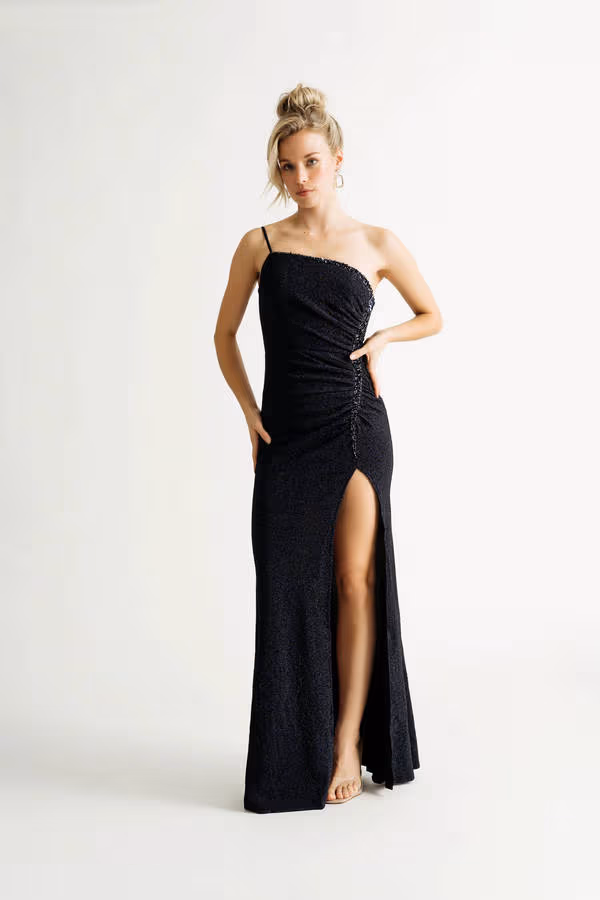 Betty Metallic High Slit Maxi Dress - Navy