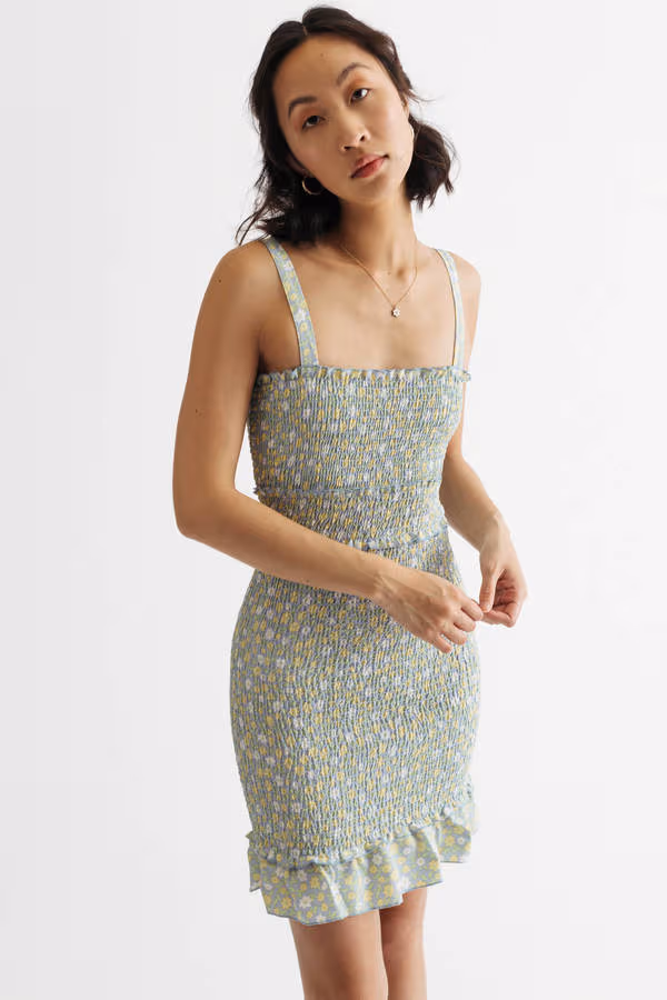 Melina Floral Smocked Mini Dress - Blue
