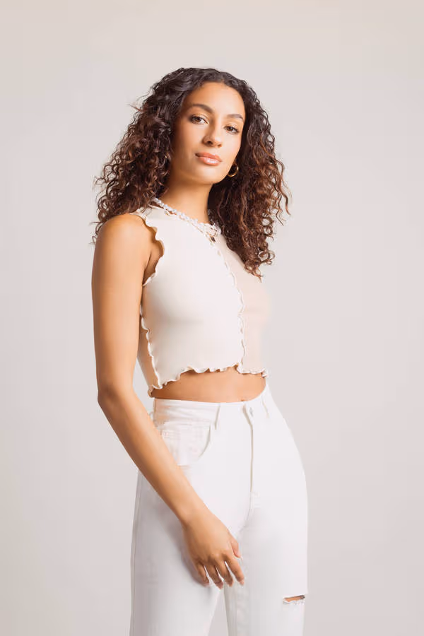 Like I Want You Crop Top - Ecru Beige