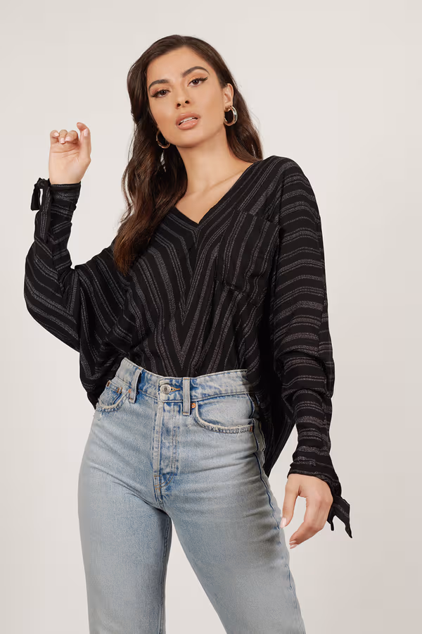 Bethany Stripe Blouse - Black