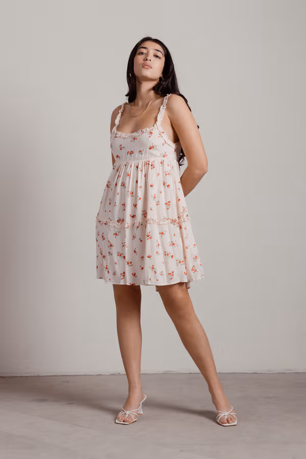 Pippa Floral Babydoll Mini Dress - Pink Dot