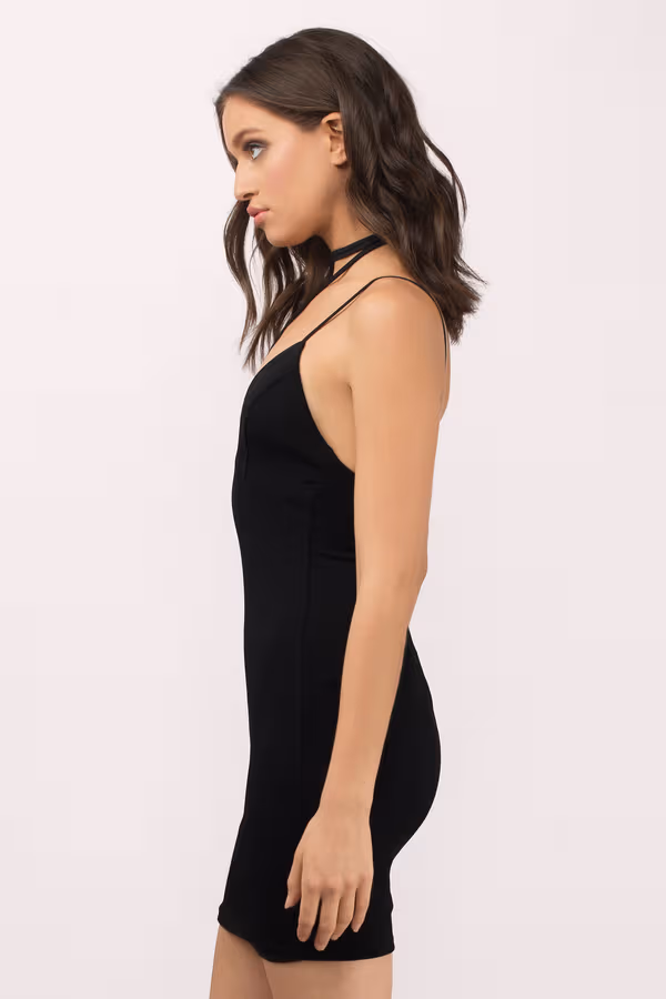 Catch Me Outside Choker Open Back Mini Dress - Black