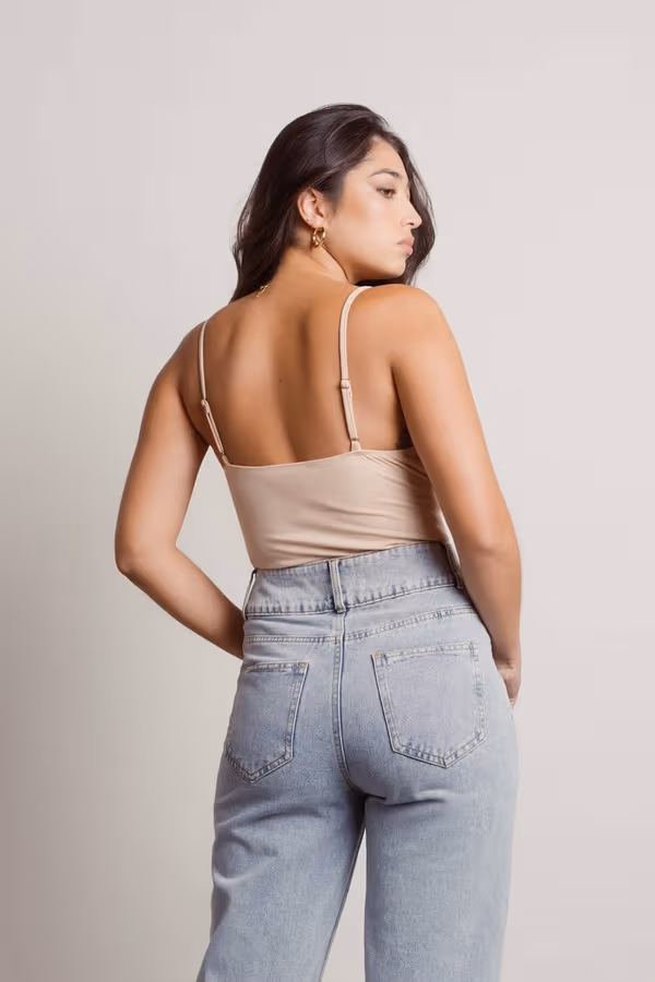 One Wish Ruched Bust Bodysuit - Beige