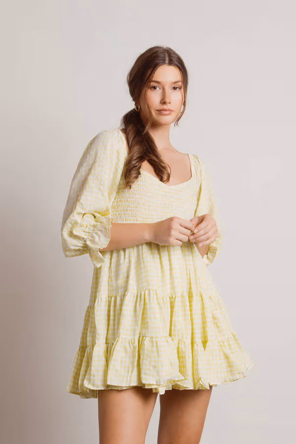 Afternoon Sun Tiered Babydoll Mini Dress - Lime