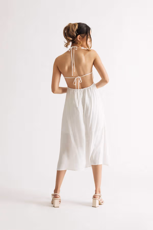 Beach Cabana Off White Halter Midi Dress