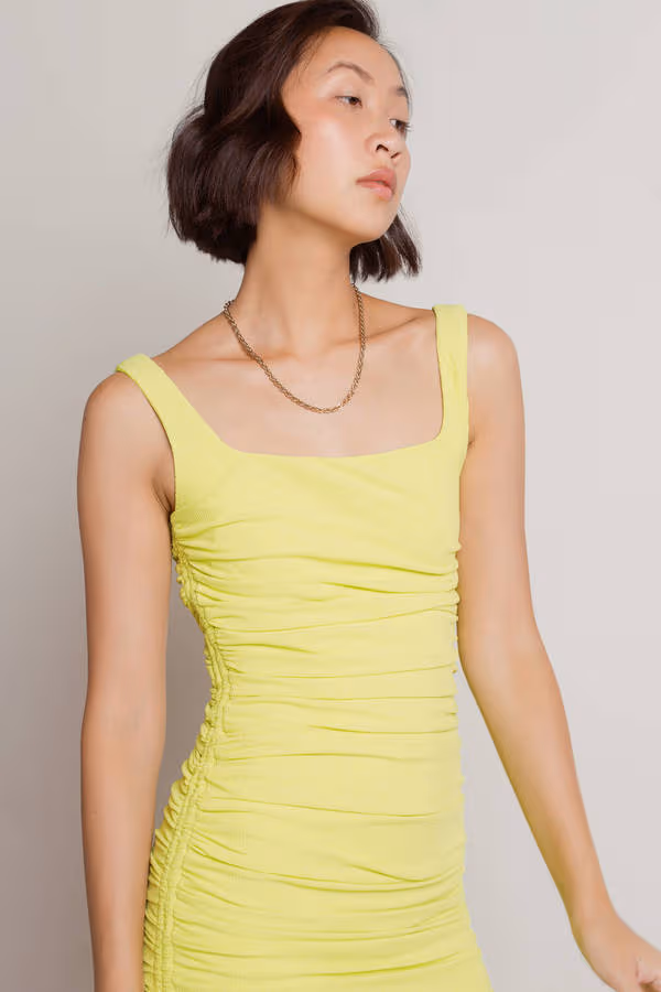 Party With Us Ruched Open Back Mini Dress - Lime Green