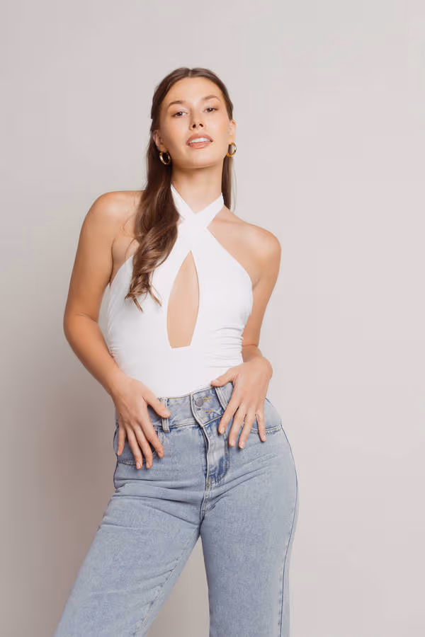 Keep Your Secrets Cross Halter Bodysuit - Forest Green