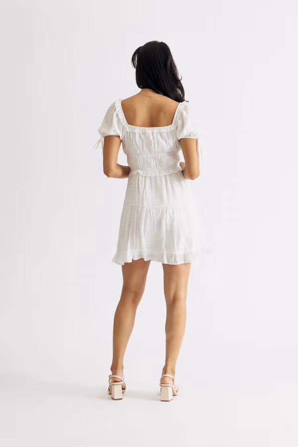 Sundown Tiered Skater Mini Dress - White