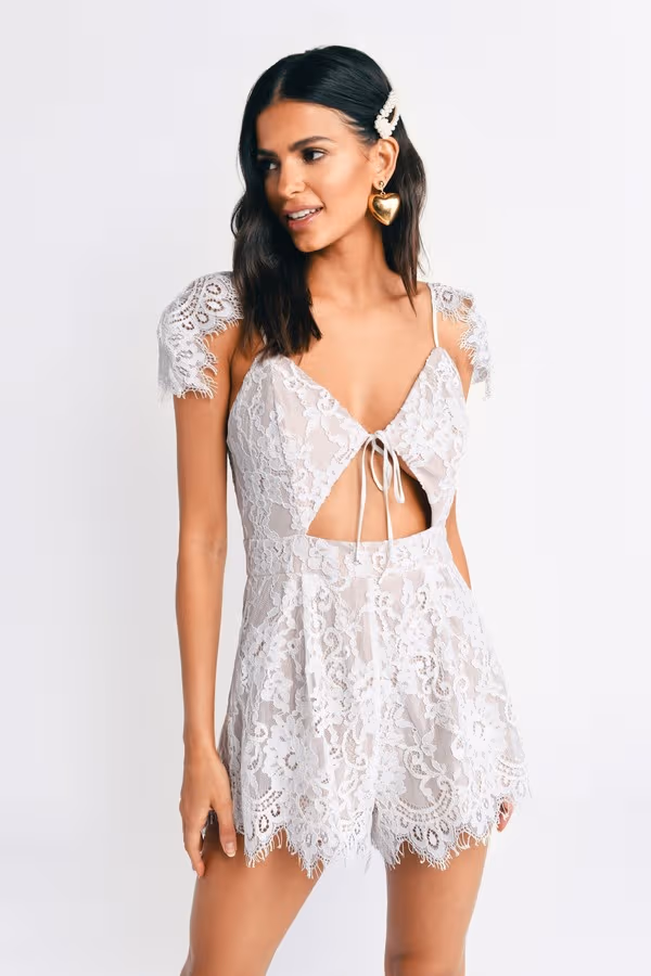 Helen Lace Romper - White