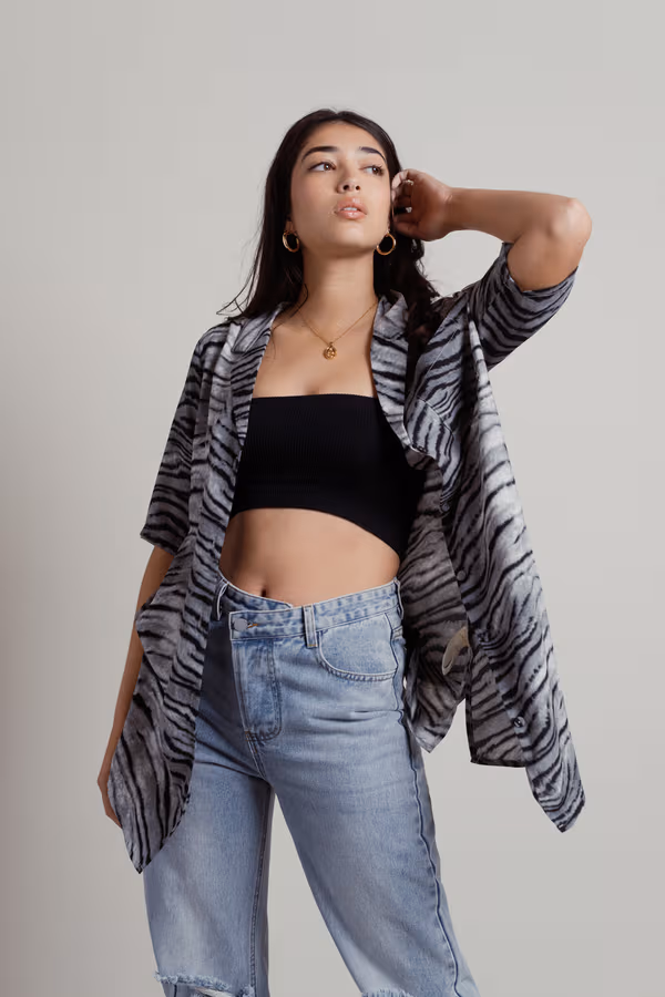 Kimora Tiger Print Shirt - Grey