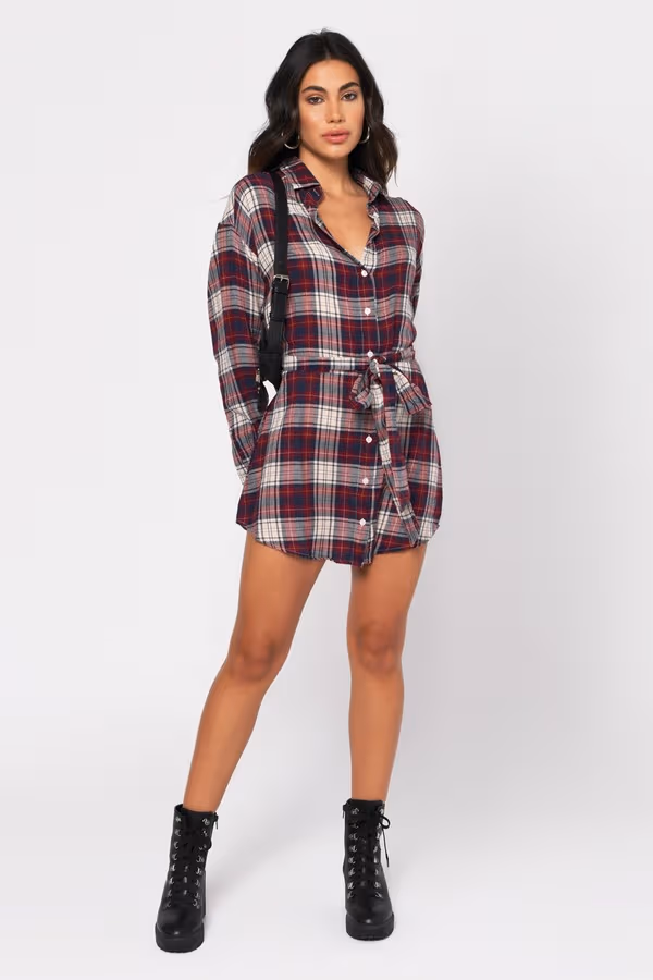 The Good Times Plaid Button Up Mini Dress - Red Multi