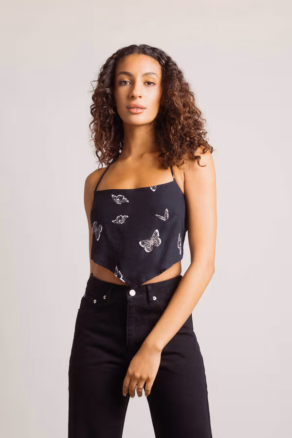 Resting Butterfly Crop Top - Black