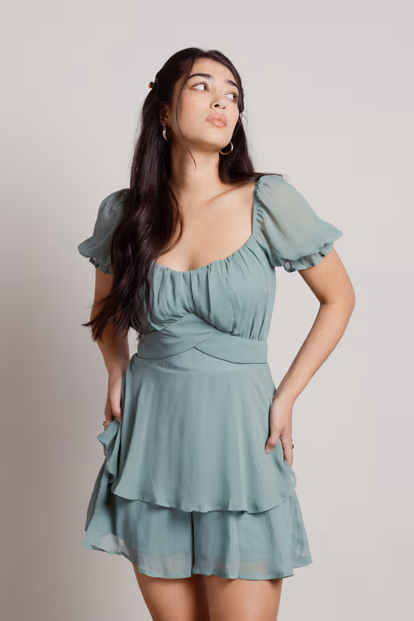 Princess Charming Ruffle Romper - Sage