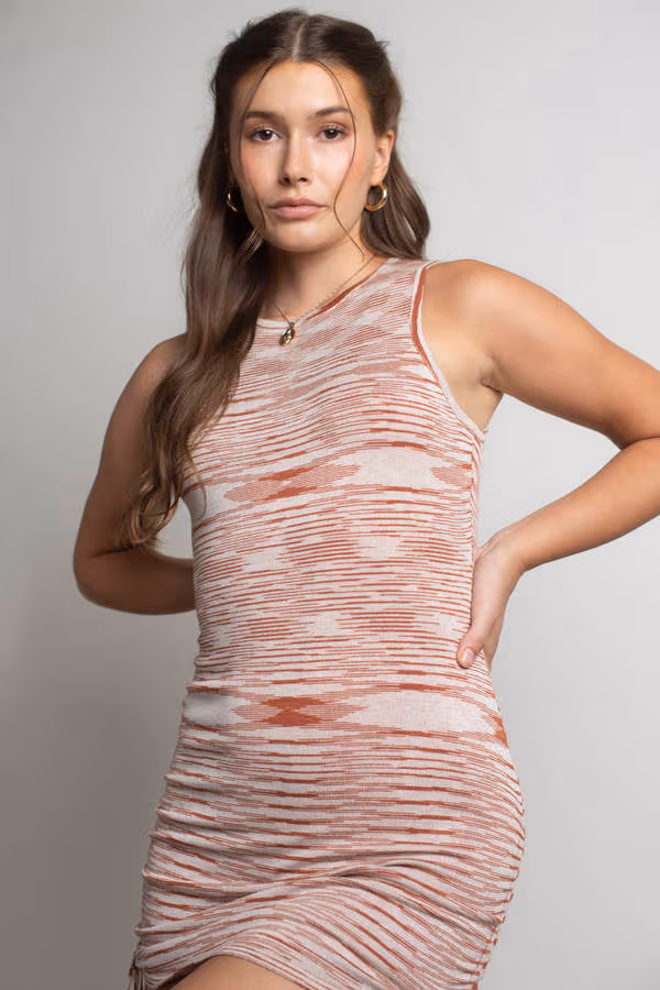 Glitchy Screen Sweater Knit Bodycon Mini Dress - Rust Multi