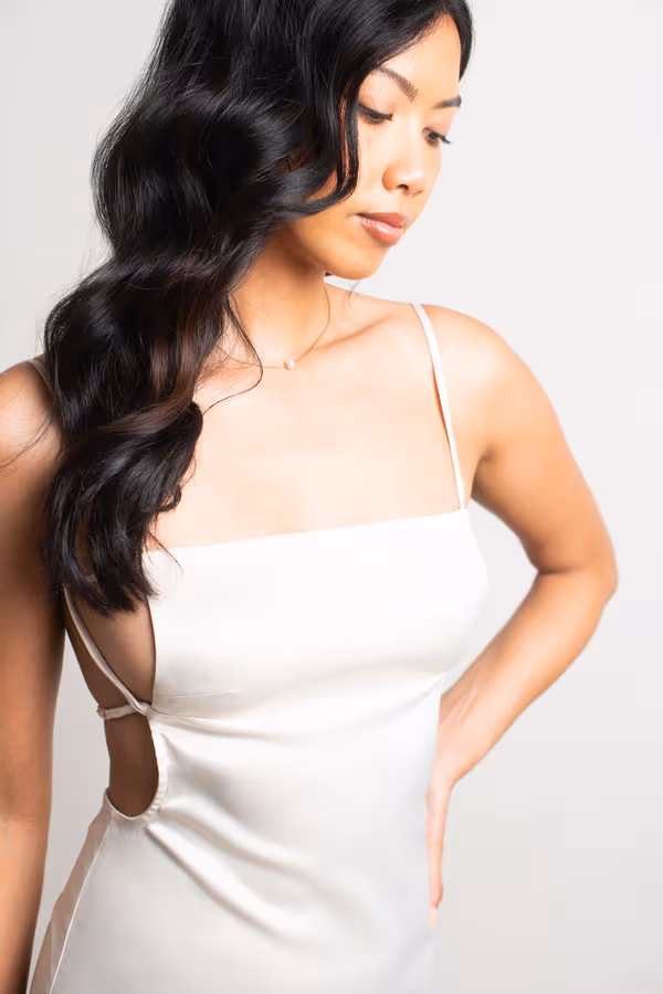 Nothing But Trouble Satin Open Back Mini Dress - Tan