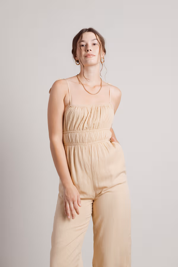 Isonoe Ruched Jumpsuit - Beige Gold
