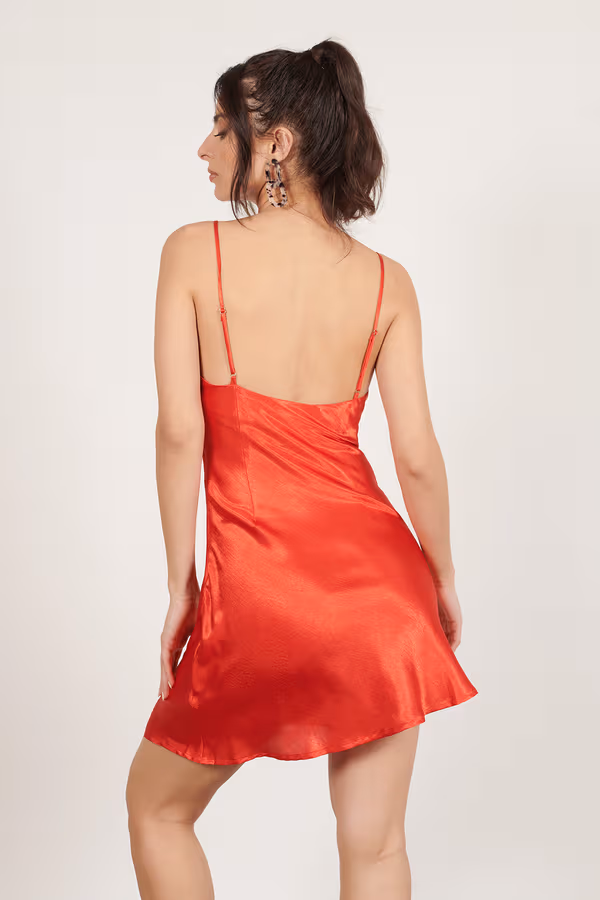 Alina Satin Slip Mini Dress - Red