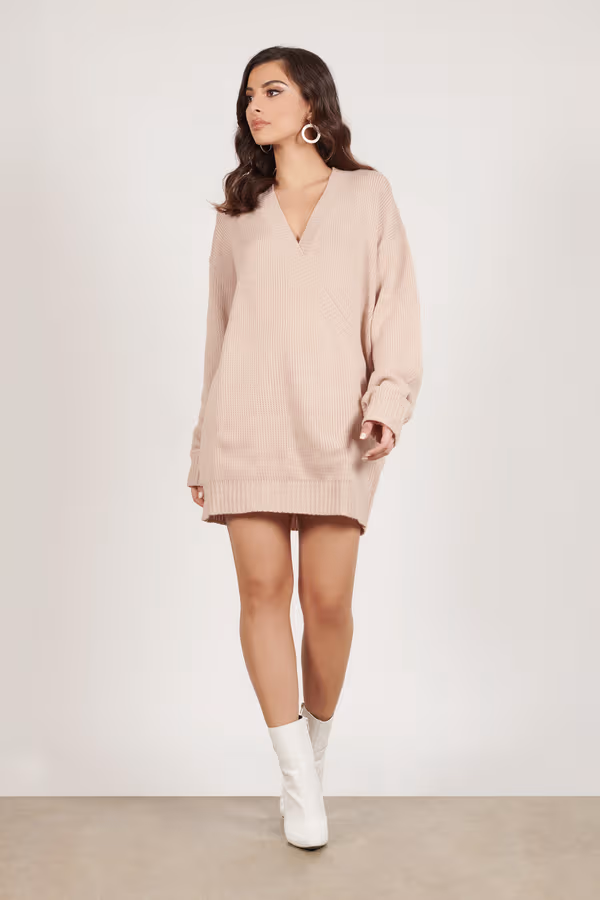 Winter Romance Oversized Sweater Mini Dress - Blush
